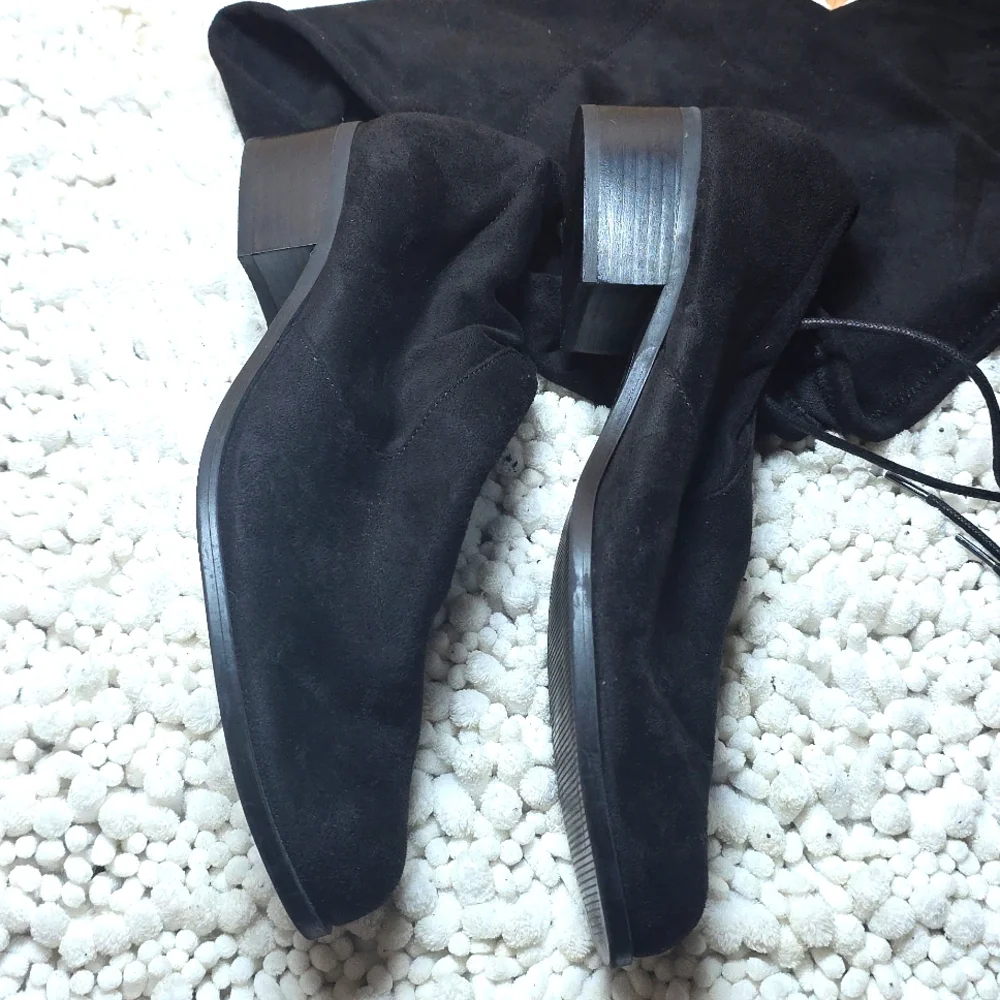 Charles By David C.Black Womens 10 Over-the-Knee Suede Boots Stacked Heel Nwob